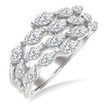 1 1/2 Ctw Split Open-End Triple Row Marquise Cut Diamond Fashion Ring in 14K White Gold