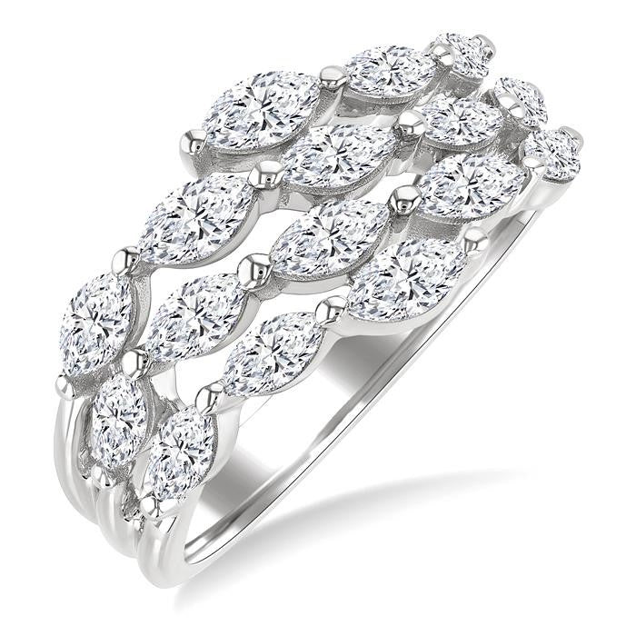 1 1/2 Ctw Split Open-End Triple Row Marquise Cut Diamond Fashion Ring in 14K White Gold