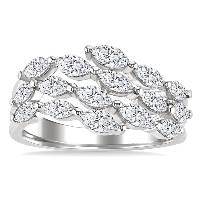 1 1/2 Ctw Split Open-End Triple Row Marquise Cut Diamond Fashion Ring in 14K White Gold
