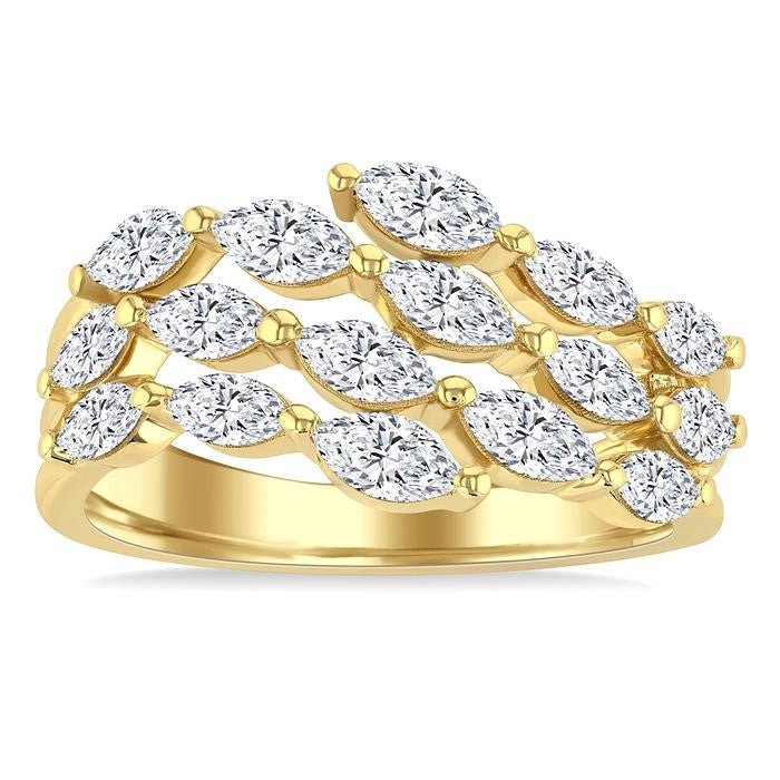 1 1/2 Ctw Split Open-End Triple Row Marquise Cut Diamond Fashion Ring in 14K Yellow Gold