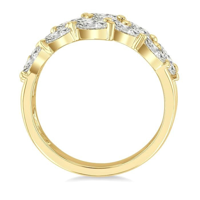 1 1/2 Ctw Split Open-End Triple Row Marquise Cut Diamond Fashion Ring in 14K Yellow Gold