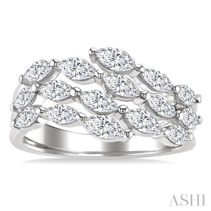 1 1/2 Ctw Split Open-End Triple Row Marquise Cut Diamond Fashion Ring in 14K White Gold