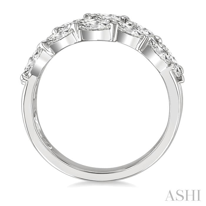 1 1/2 Ctw Split Open-End Triple Row Marquise Cut Diamond Fashion Ring in 14K White Gold