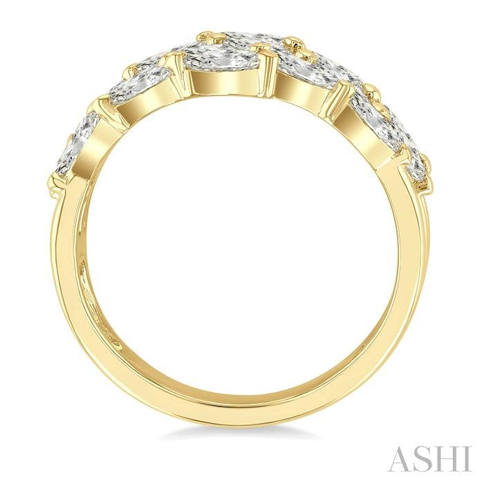 1 1/2 Ctw Split Open-End Triple Row Marquise Cut Diamond Fashion Ring in 14K Yellow Gold