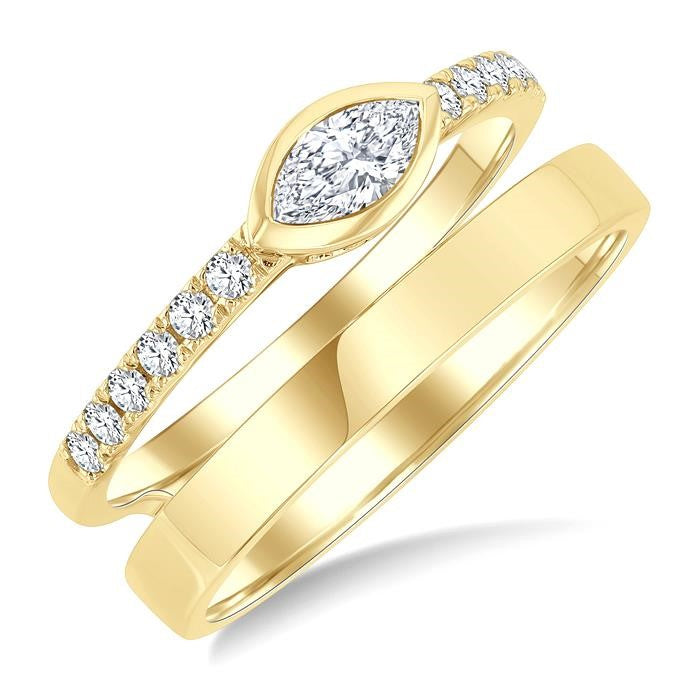 1/2 Ctw Split Twin Band Marquise and Round Cut Diamond Fashion Ring in 14K Yellow Gold