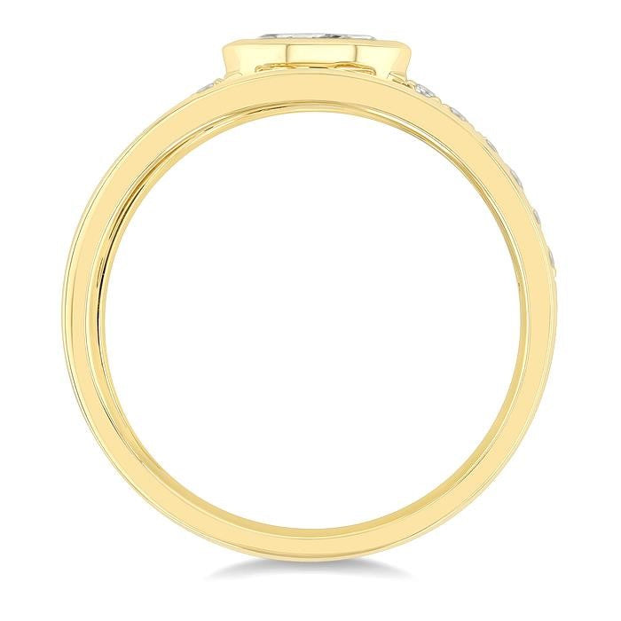 1/2 Ctw Split Twin Band Marquise and Round Cut Diamond Fashion Ring in 14K Yellow Gold