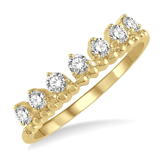 1/3 Ctw Lined Circular Mount Round Cut Diamond Fashion Stackable Band in 14K Yellow Gold