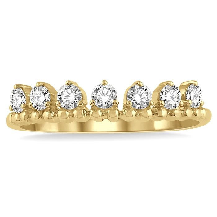 1/3 Ctw Lined Circular Mount Round Cut Diamond Fashion Stackable Band in 14K Yellow Gold