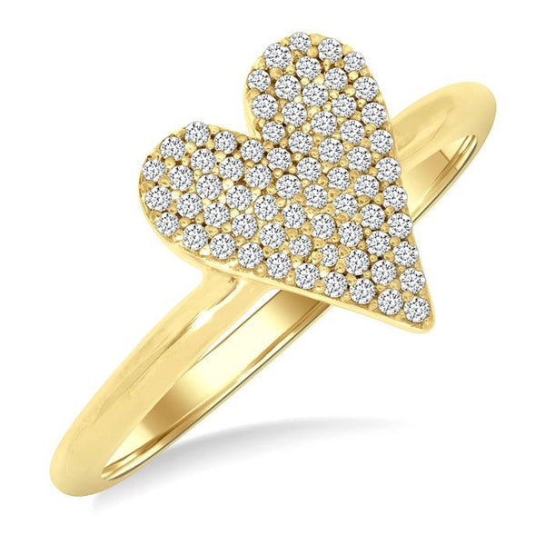 1/4 Ctw Heart Shape Pave Set Round Cut Diamond Fashion Ring in 10K Yellow Gold