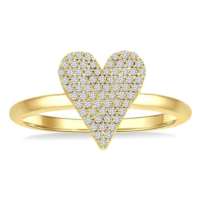 1/4 Ctw Heart Shape Pave Set Round Cut Diamond Fashion Ring in 10K Yellow Gold