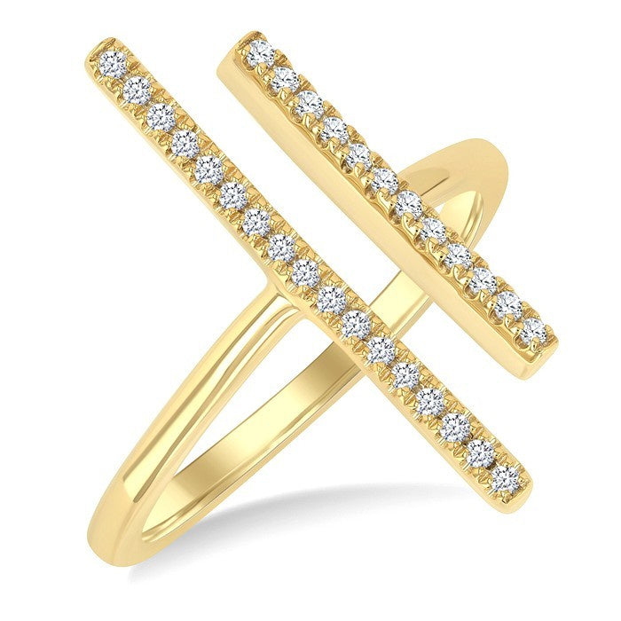 1/6 Ctw Open Double Bar Round Cut Diamond Fashion Ring in 10K Yellow Gold