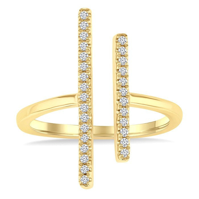 1/6 Ctw Open Double Bar Round Cut Diamond Fashion Ring in 10K Yellow Gold