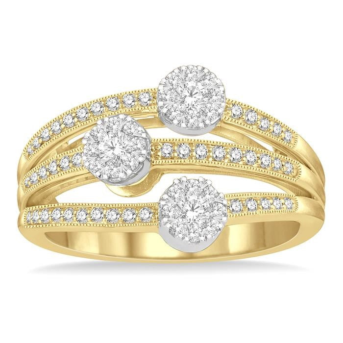 3/8 Ctw Split Top Tri Mount Shine Bright Round Cut Diamond Ring in 14K Yellow and White Gold