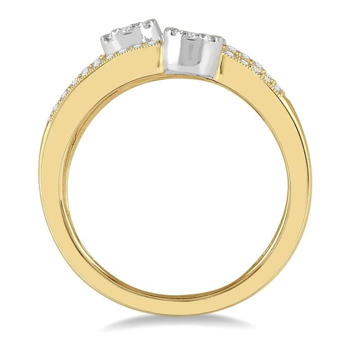 3/8 Ctw Split Top Tri Mount Shine Bright Round Cut Diamond Ring in 14K Yellow and White Gold