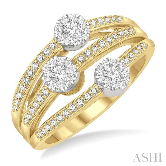 3/8 Ctw Split Top Tri Mount Shine Bright Round Cut Diamond Ring in 14K Yellow and White Gold
