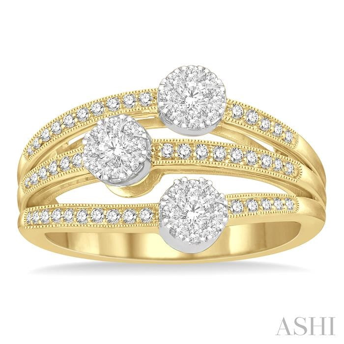 3/8 Ctw Split Top Tri Mount Shine Bright Round Cut Diamond Ring in 14K Yellow and White Gold