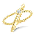 1/10 Ctw Bezel Set Round Cut Bead Bijoux Diamond X-Wrap Beaded Ring in 10K Yellow Gold