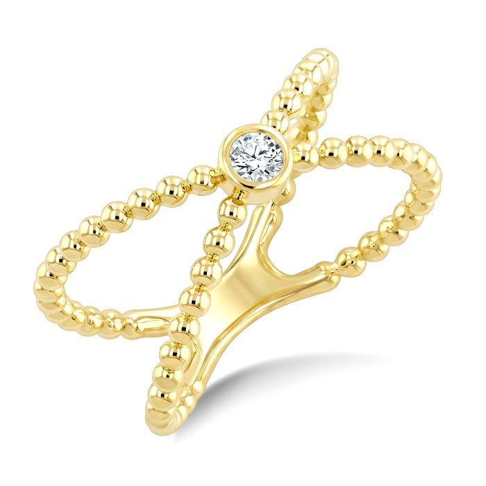 1/10 Ctw Bezel Set Round Cut Bead Bijoux Diamond X-Wrap Beaded Ring in 10K Yellow Gold