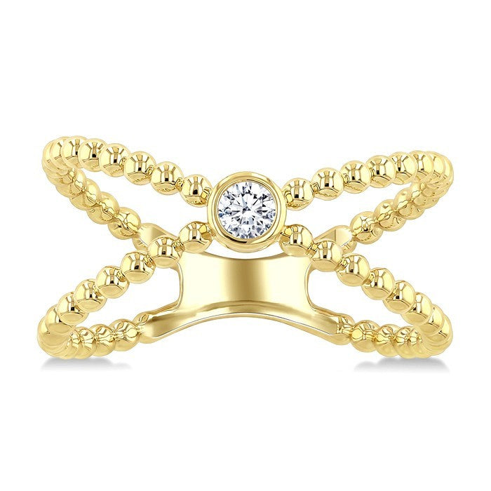 1/10 Ctw Bezel Set Round Cut Bead Bijoux Diamond X-Wrap Beaded Ring in 10K Yellow Gold