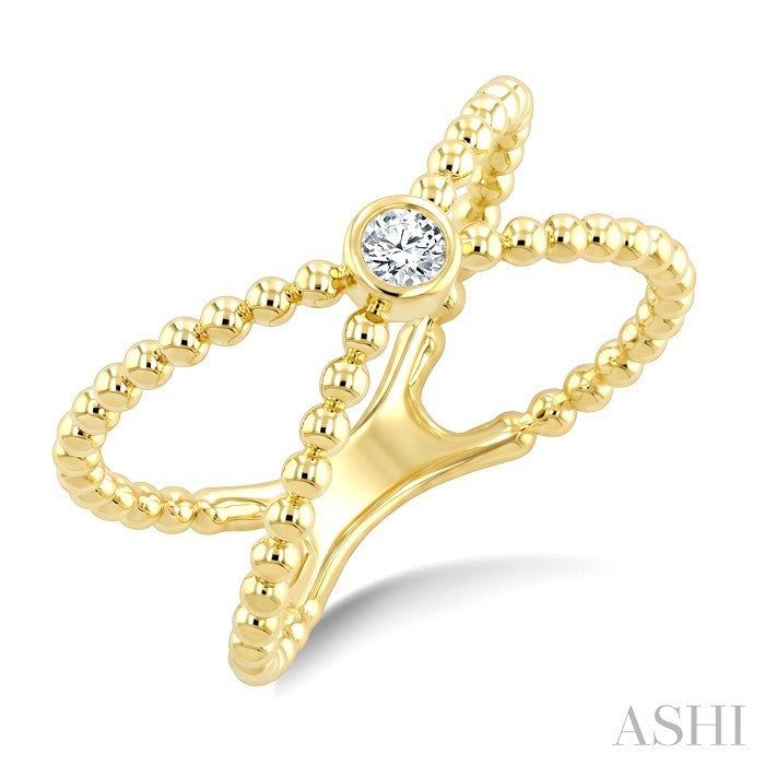 1/10 Ctw Bezel Set Round Cut Bead Bijoux Diamond X-Wrap Beaded Ring in 10K Yellow Gold