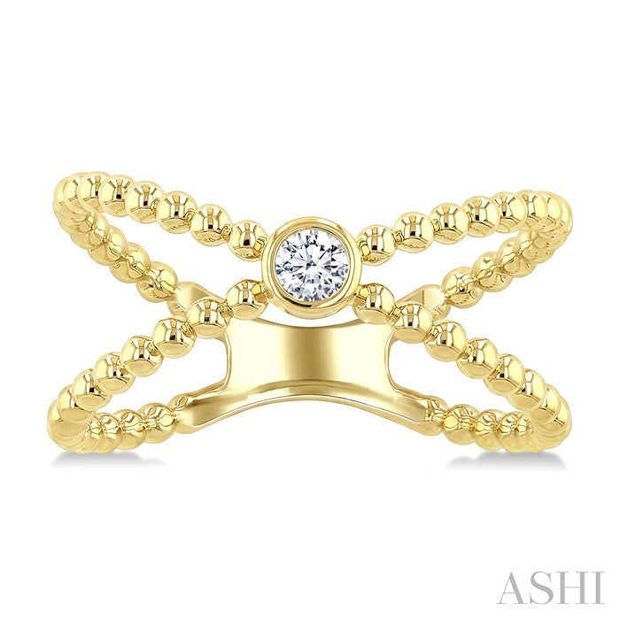 1/10 Ctw Bezel Set Round Cut Bead Bijoux Diamond X-Wrap Beaded Ring in 10K Yellow Gold