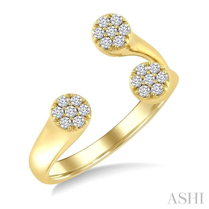 1/4 Ctw Round Cut Diamond 3-Cluster Open End Fashion Ring in 10K Yellow Gold
