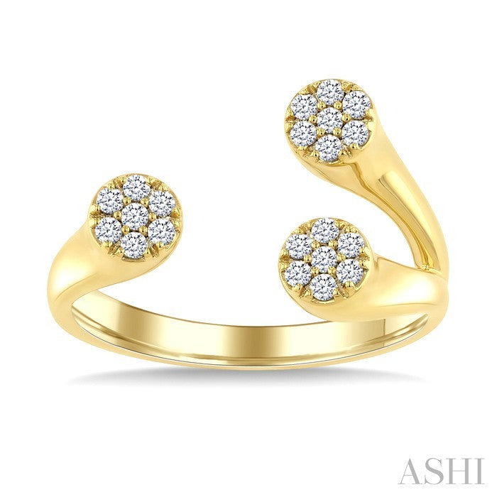 1/4 Ctw Round Cut Diamond 3-Cluster Open End Fashion Ring in 10K Yellow Gold
