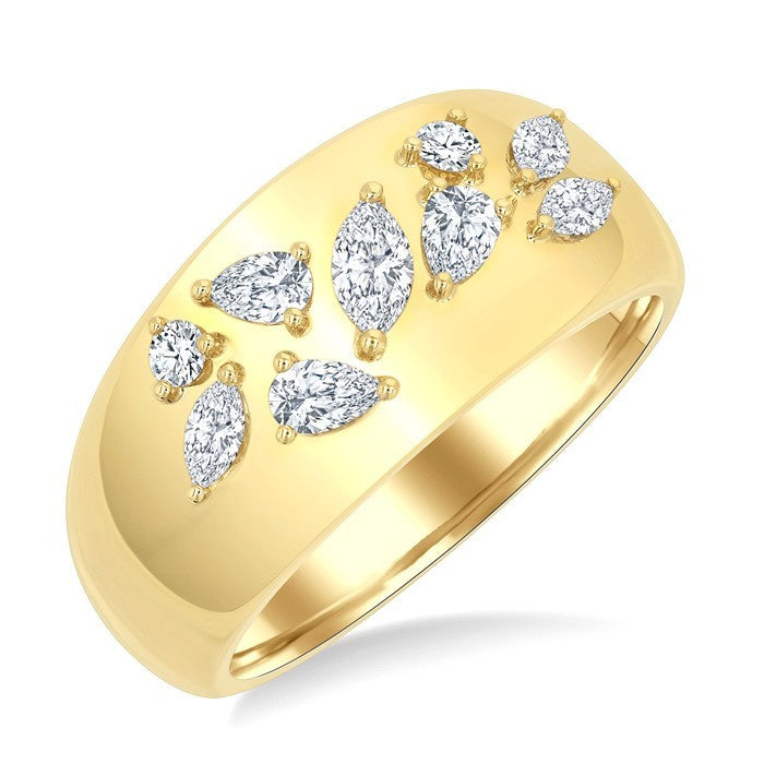 1/2 Ctw Mixed Cut Diamond Mosaic Fashion Wide Band in 14K Yellow Gold