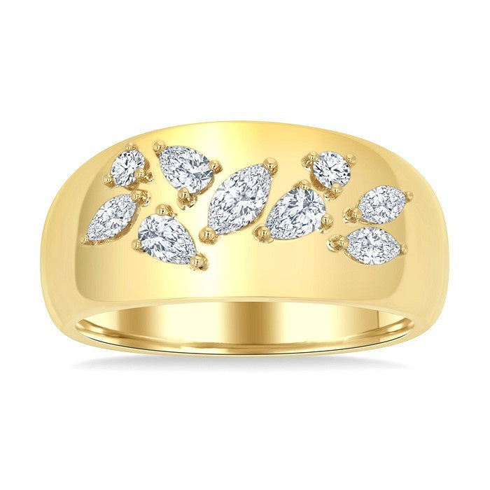 1/2 Ctw Mixed Cut Diamond Mosaic Fashion Wide Band in 14K Yellow Gold