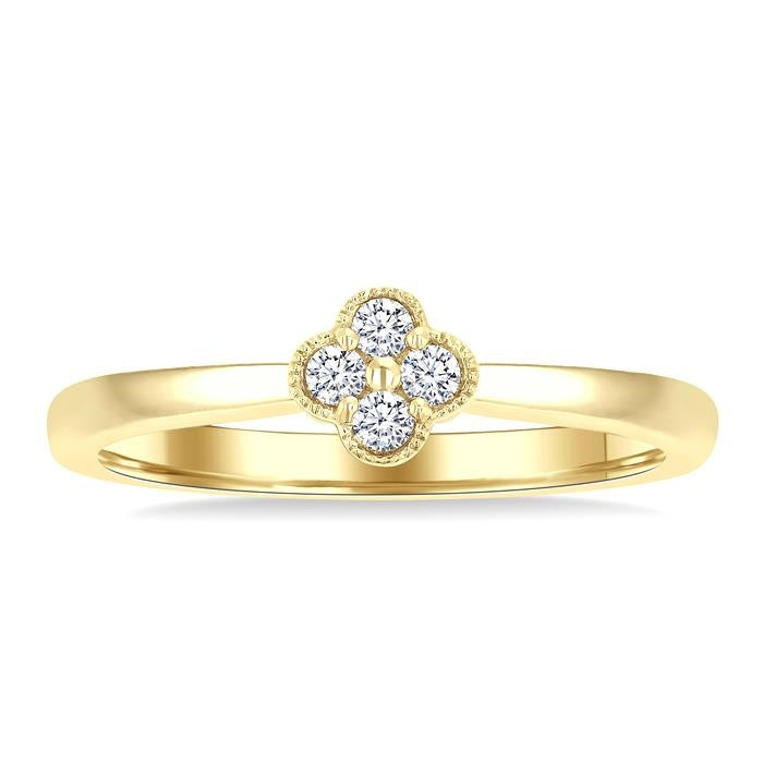 1/6 Ctw Clover Round Cut Diamond Fashion Ring in 14K Yellow Gold