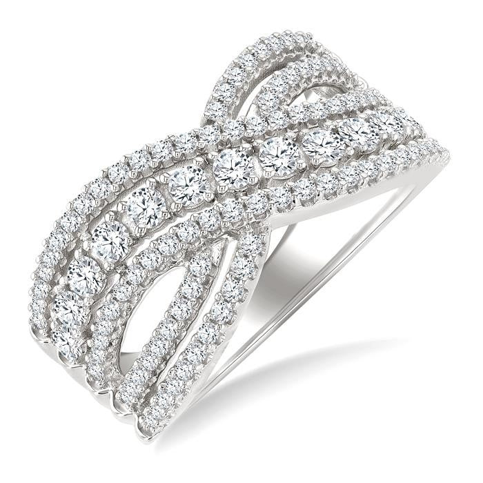 1 Ctw Round Cut Diamond Criss Cross Bold Fashion Band in 14K White Gold