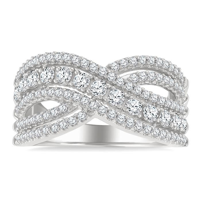 1 Ctw Round Cut Diamond Criss Cross Bold Fashion Band in 14K White Gold