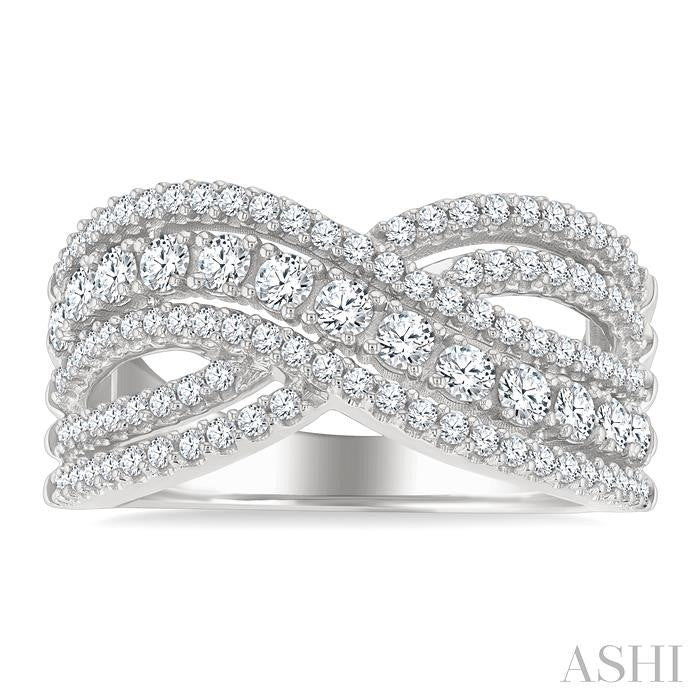 1 Ctw Round Cut Diamond Criss Cross Bold Fashion Band in 14K White Gold