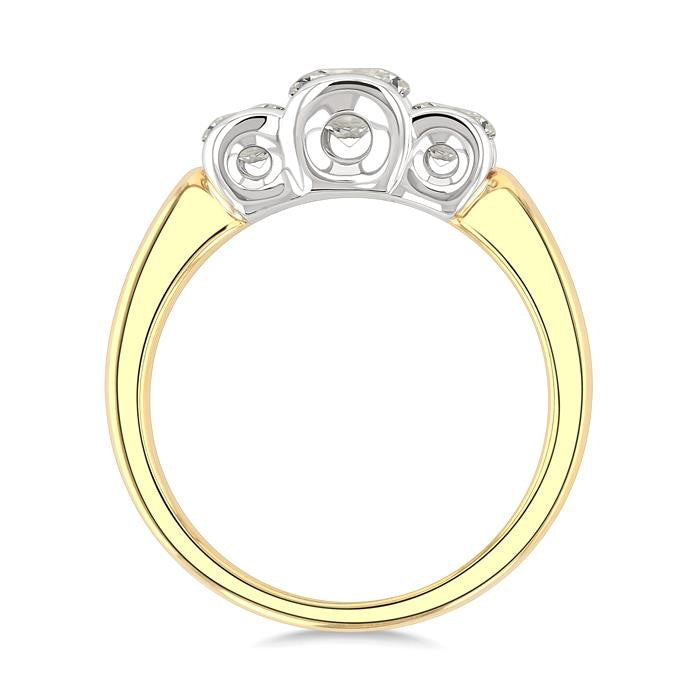 1 Ctw 3-Stone Round Cut Diamond Fashion Ring in 14K Yellow and White Gold