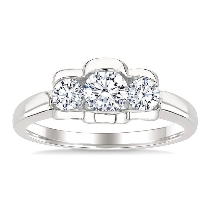 3/4 Ctw 3-Stone Round Cut Diamond Fashion Ring in 14K White Gold