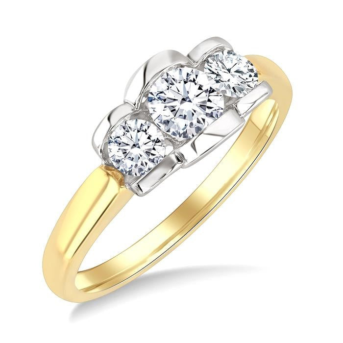 3/4 Ctw 3-Stone Round Cut Diamond Fashion Ring in 14K Yellow and White Gold