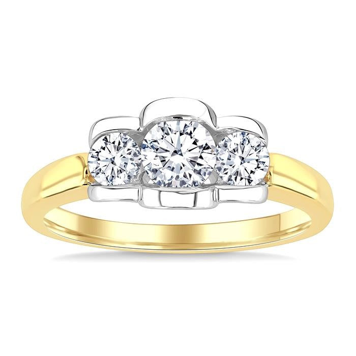 3/4 Ctw 3-Stone Round Cut Diamond Fashion Ring in 14K Yellow and White Gold