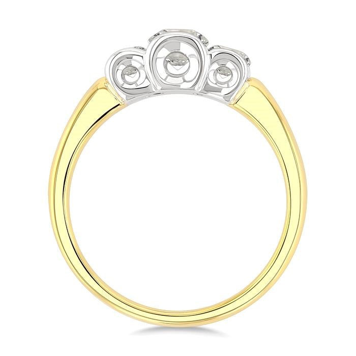 3/4 Ctw 3-Stone Round Cut Diamond Fashion Ring in 14K Yellow and White Gold