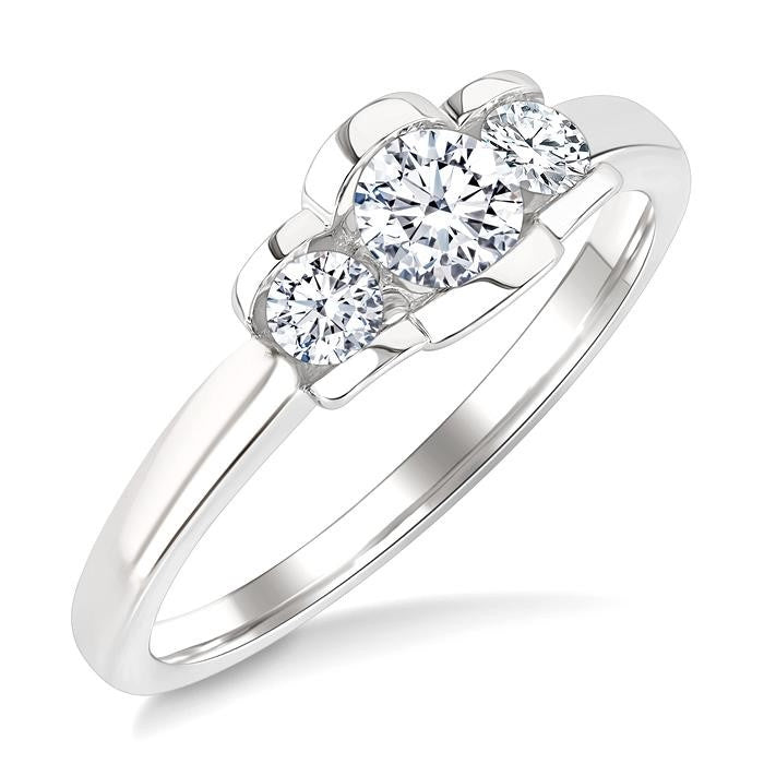 1/2 Ctw 3-Stone Round Cut Diamond Fashion Ring in 14K White Gold