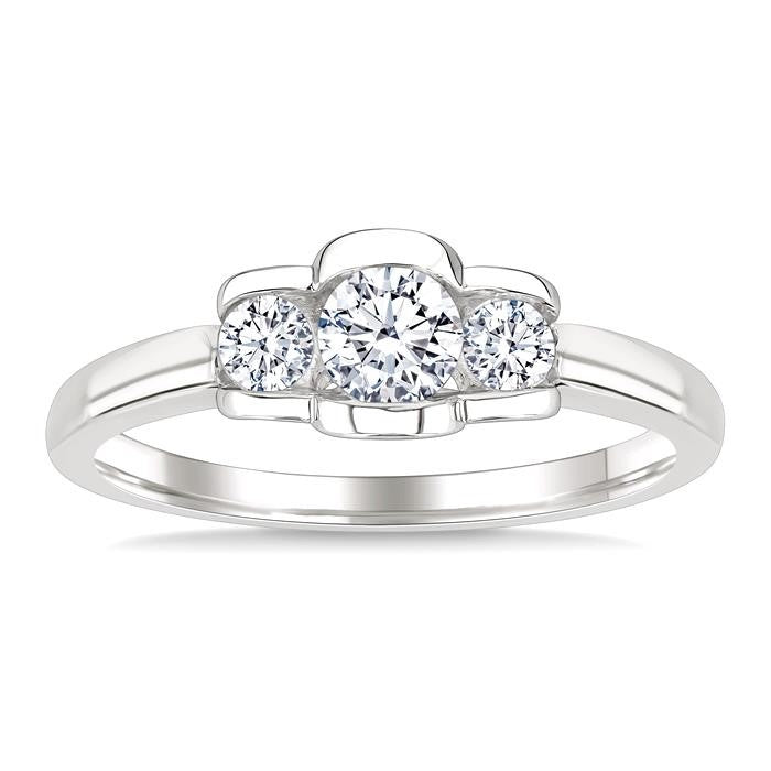 1/2 Ctw 3-Stone Round Cut Diamond Fashion Ring in 14K White Gold
