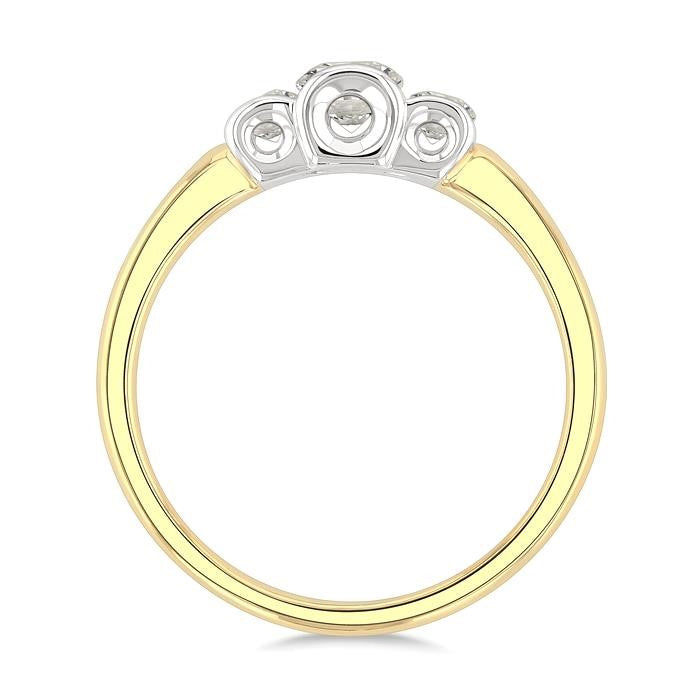 1/2 Ctw 3-Stone Round Cut Diamond Fashion Ring in 14K Yellow and White Gold