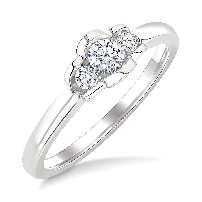 1/4 Ctw 3-Stone Round Cut Diamond Fashion Ring in 14K White Gold