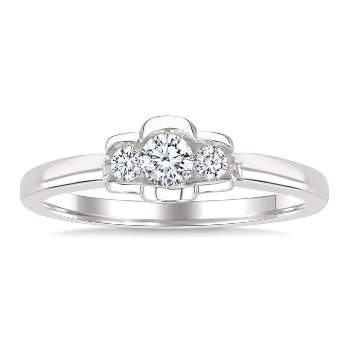 1/4 Ctw 3-Stone Round Cut Diamond Fashion Ring in 14K White Gold