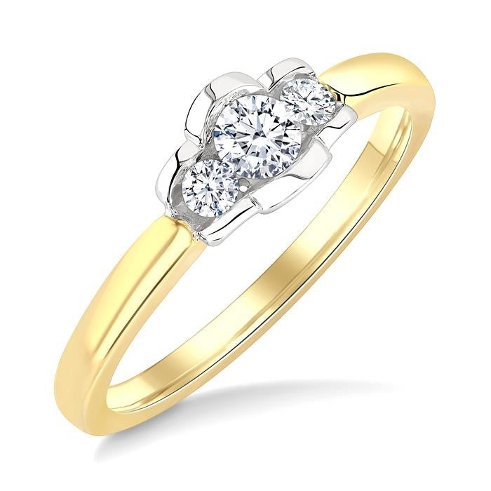 1/4 Ctw 3-Stone Round Cut Diamond Fashion Ring in 14K Yellow and White Gold
