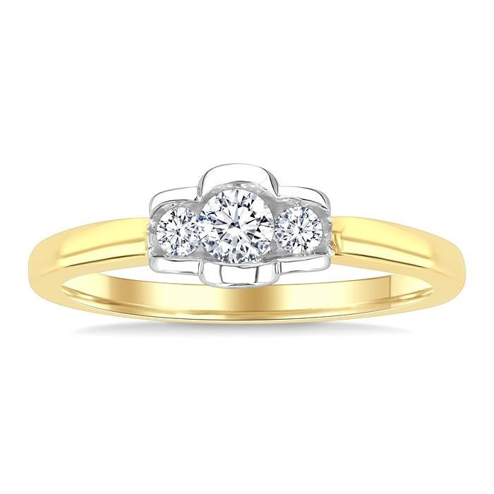 1/4 Ctw 3-Stone Round Cut Diamond Fashion Ring in 14K Yellow and White Gold