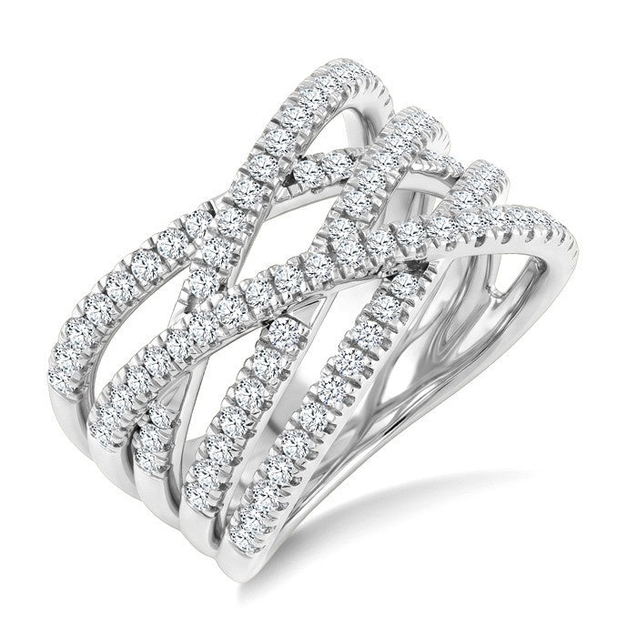 1 Ctw Round Cut Diamond Criss-Cross Bold Fashion Band in 14K White Gold