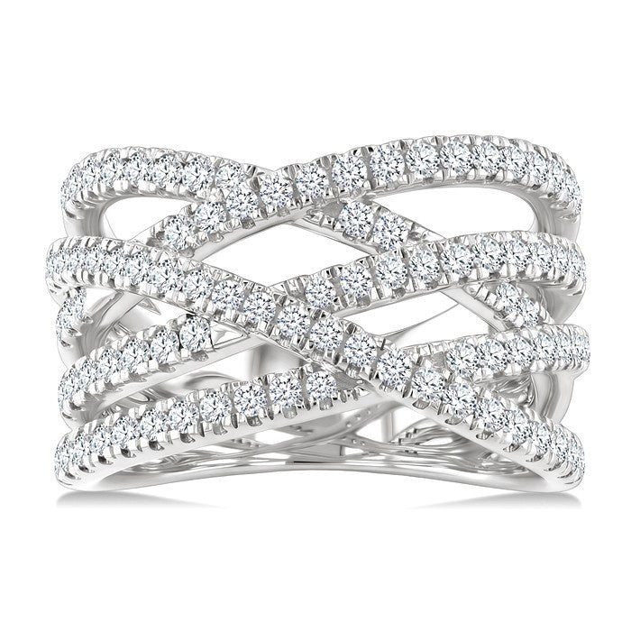 1 Ctw Round Cut Diamond Criss-Cross Bold Fashion Band in 14K White Gold