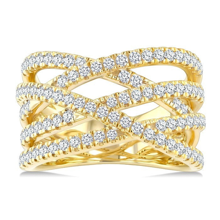 1 Ctw Round Cut Diamond Criss-Cross Bold Fashion Band in 14K Yellow Gold