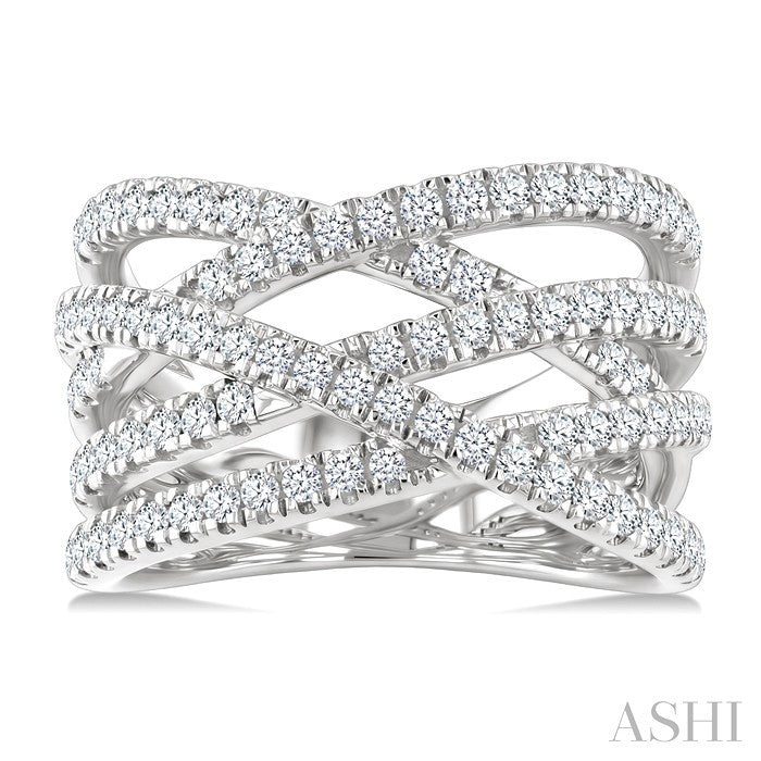 1 Ctw Round Cut Diamond Criss-Cross Bold Fashion Band in 14K White Gold