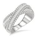 1 1/4 Ctw Split Cross Over Baguette and Round Cut Diamond Fashion Ring in 14K White Gold